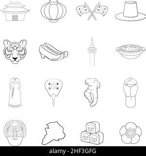 South Korea Set Icons In Outline Style Big Collection Of South Korea