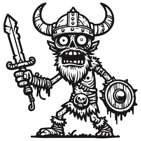 Free Funny Viking Zombie SVG Black And White SVG Vector File For Laser