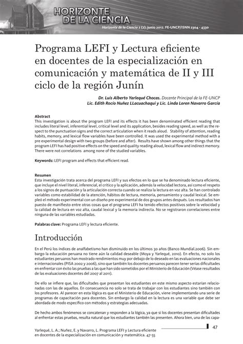 Pdf Programa Lefi Y Lectura Eficiente En Docentes De La