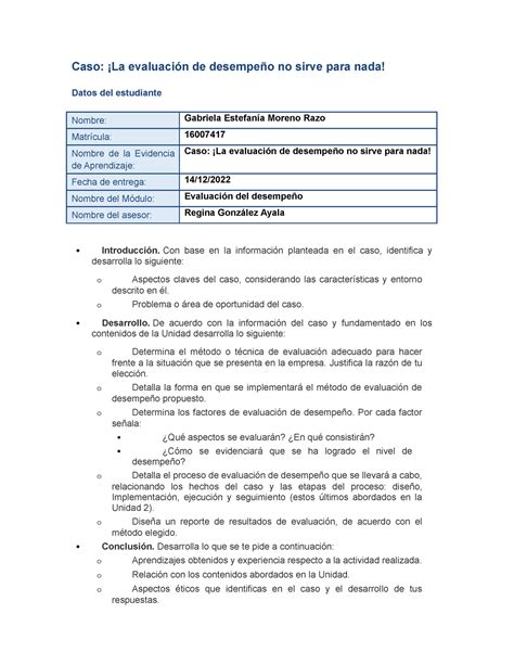 Moreno Gabriela La Evaluacion De Desempe O No Sirve Para Nada Caso