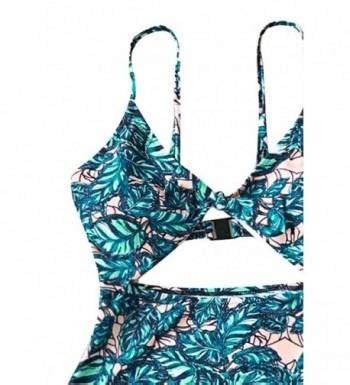 Women S Leaves Print Back Hook Closure Cut Out Bikini One Piece Swimsuit Beach Swimwear Bathing