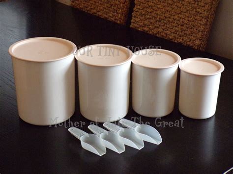 Nos Vtg Tupperware One Touch Canister Set W Scoops Ivory Pink 2416 2418 2420 Ebay