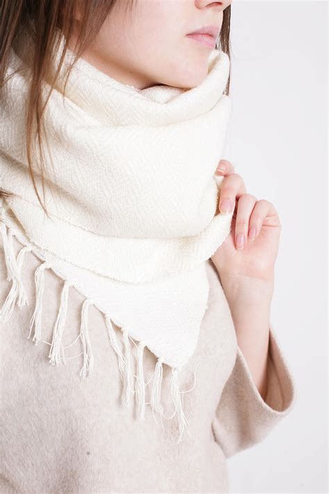 Handwoven White Scarf Winter Scarf Women Scarf Wool Scarf Scarf