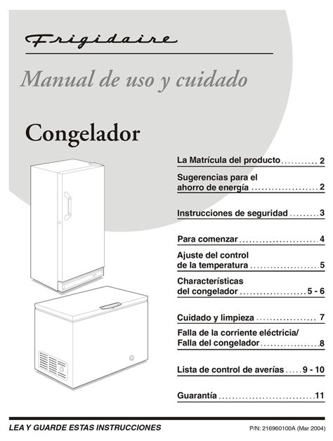 FRIGIDAIRE FFC0723DW - 7.2 CU. FT. CHEST FREEZER MANUAL DE USO Y ...