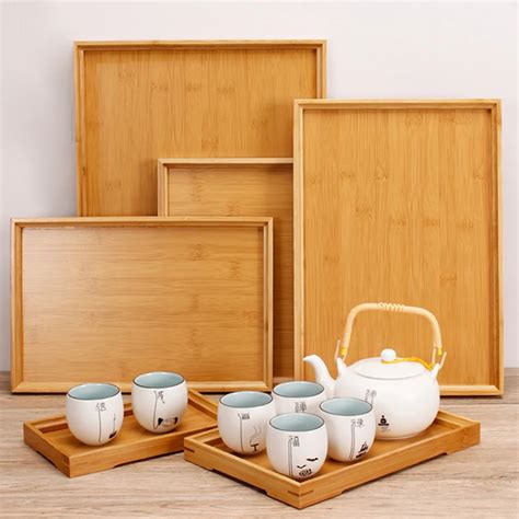 Bandeja De Servicio Rectangular De Madera De Bamb Bandejas Para Tazas