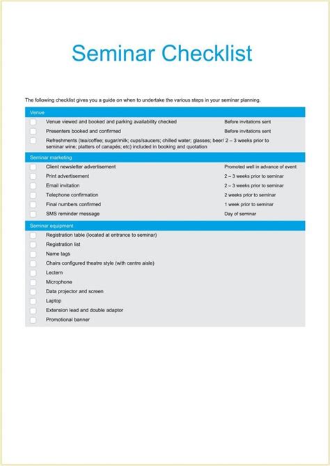 Seminar Checklist Template Example In Checklist Template