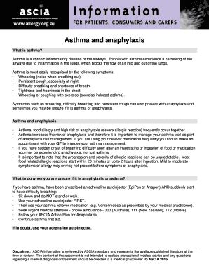 Fillable Online Asthma And Anaphylaxis Fax Email Print Pdffiller