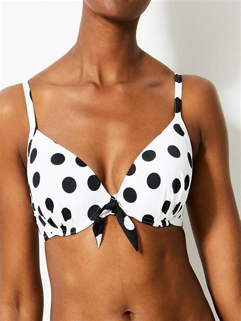 Marks And Spencer M 5 WHITE Spot Print Plunge Bikini Top Size 32 To 40 B C DD