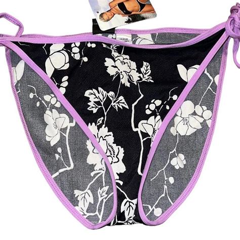 Y K Deadstock Black And White Floral Print Bikini Depop