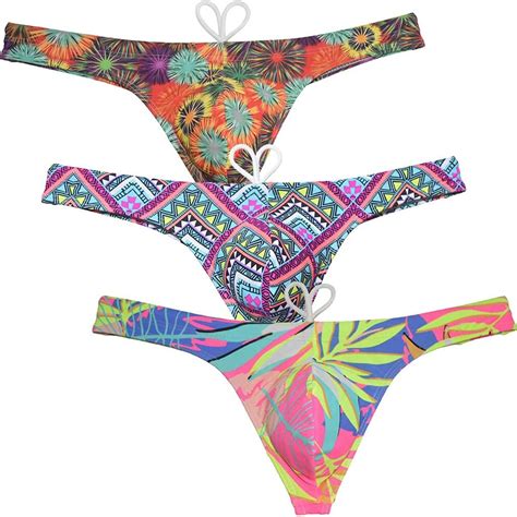 Orocojuco Sport Mens Print Thong Swimsuit Contour Pouch Bikini Swimwear