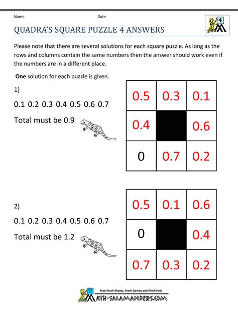 Free Math Puzzles 4th Grade