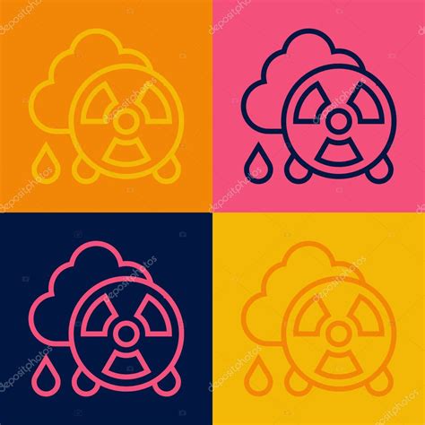 Pop art line Lluvia ácida e icono de nube radiactiva aislados sobre