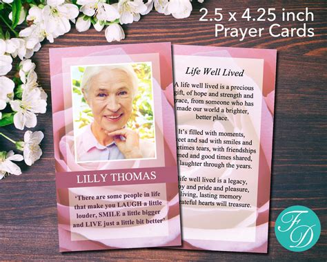 Pink Rose Funeral Prayer Card Funeral Template Funeral Etsy