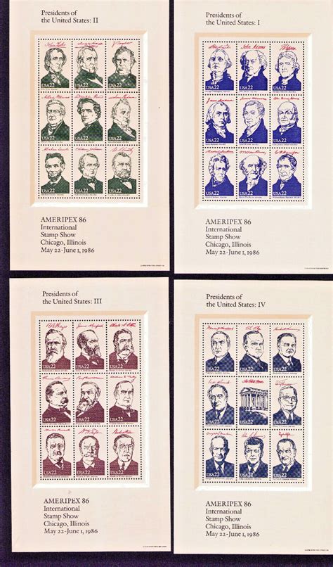1986 Presidential Commemorative Folio Set Of 4 President Stamps Sheets