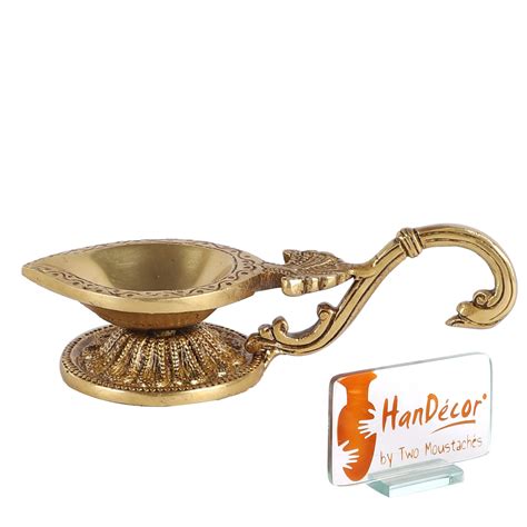 Ethnic Handcarved Brass Diya With Curved Handle Brass Indian Etsy