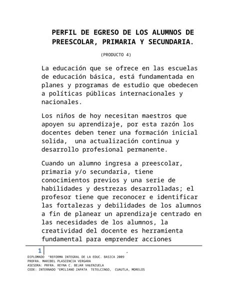 Docx Perfil De Egreso De Los Alumnos De Preescolar Dokumen Tips