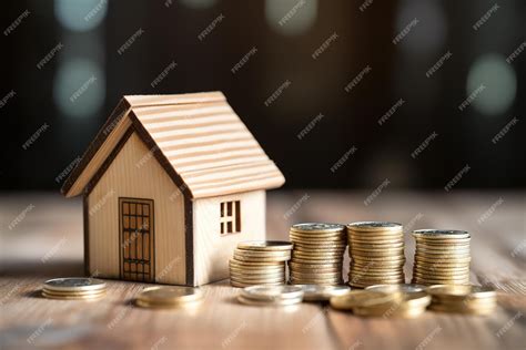 Premium Photo Wood House With Stacks Of Coins And A Rising Curve