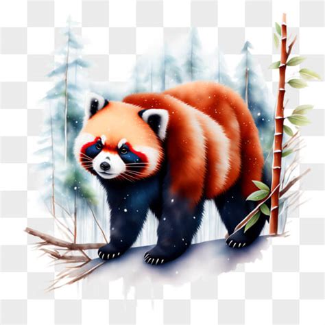 Baixe Panda Vermelho Caminhando Na Floresta Nevada PNG Creative Fabrica