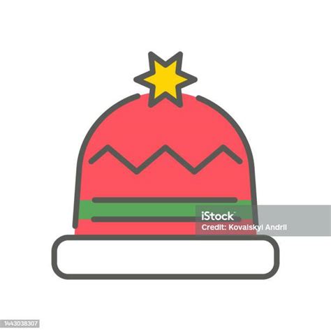 New Year Hat Vector Flat Christmas Icon On Isolated White Background