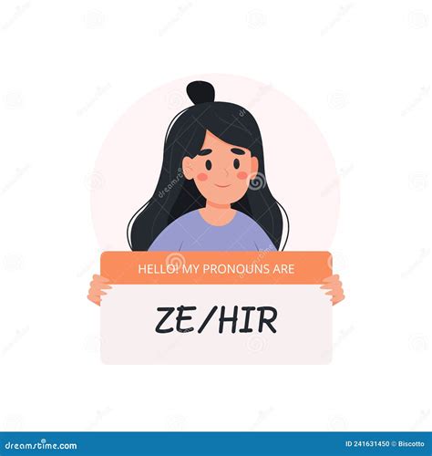 Gender Pronouns Non Binary Person Holding Sign With Pronoun Character Vector Illustration In