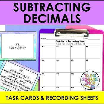 Subtracting Decimals Task Cards Subtracting Decimals Activity Tpt