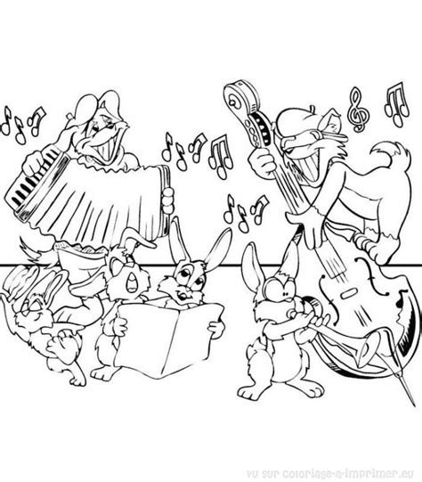 Coloriage Lapins Musiciens Dessin Gratuit à Imprimer