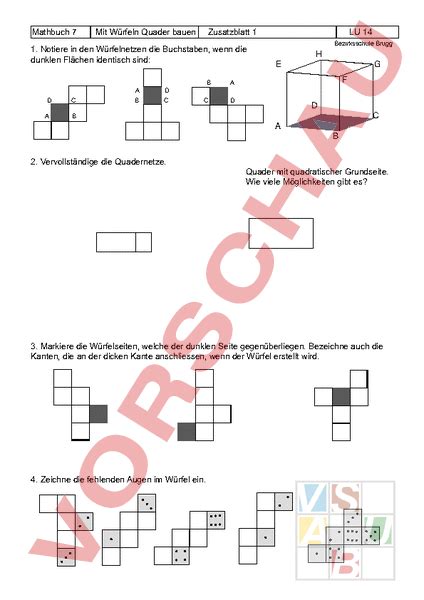 Arbeitsblatt Mit Würfeln Quader bauen Geometrie Körper Figuren