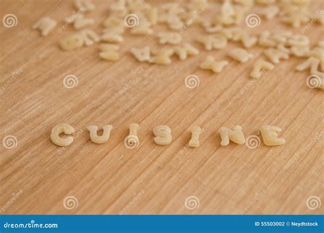 Alphabet Pasta Forming The Text Cuisine Cooking In French Stock Photo