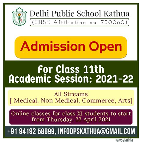 Admission Open For Class Xi Dps Kathua