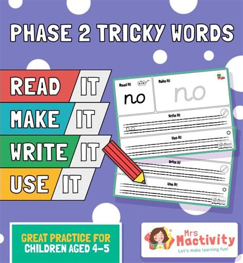 Phase 2 Age 4 5tricky Words Read It Make It Write It Use It