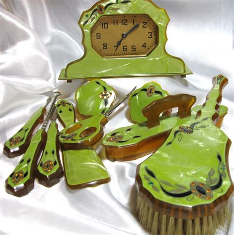 Vintage Art Deco Vanity Set Celluloid Green by TheEclecticDiva