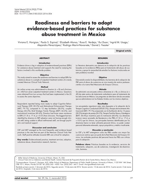 Pdf Readiness And Barriers To Adopt Evidence Based Practices For Substance Abuse Treatment In