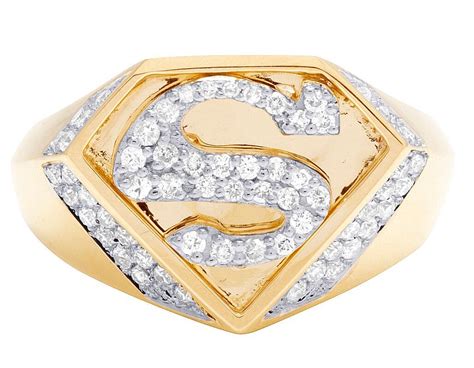 Mens 10k Yellow Gold Genuine Diamond Superman Logo Shield Pinky Ring 78 Ct 16mm 605963293089 Ebay