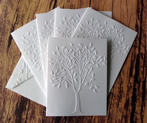 Tree Cards Set Of 5 White Embossed Tree Cards Autumn Fall Greeting