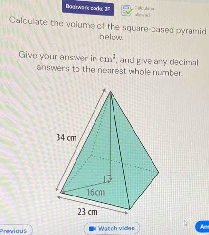 Solved Bookwork Code 2F Calculator Allowed Calculate The Volume Of