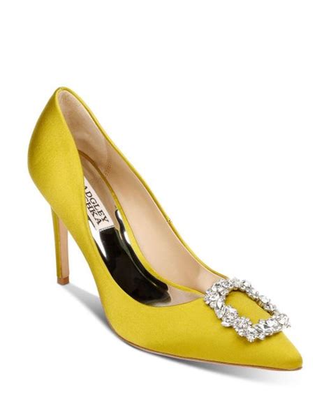 Badgley Mischka Satin Cher Crystal Buckle Pumps In Yellow Lyst