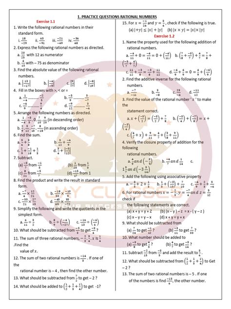 Practice Questions Rational Numbers Download Free Pdf Rational Number Number Theory