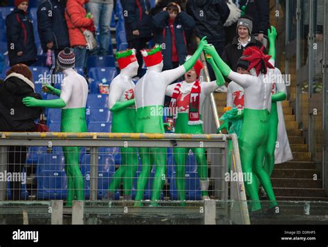 Welsh Rugby Fans Celebrate A Wales Victory At The Final Whistle Stock