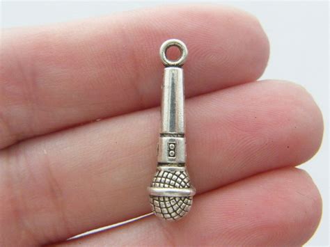 8 Microphone Charms Antique Silver Tone MN36 Etsy