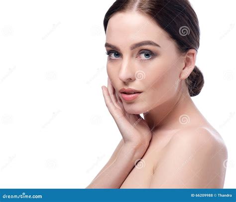 Beauty Woman Face Closeup Beautiful Brunette Young Spa Model Girl With