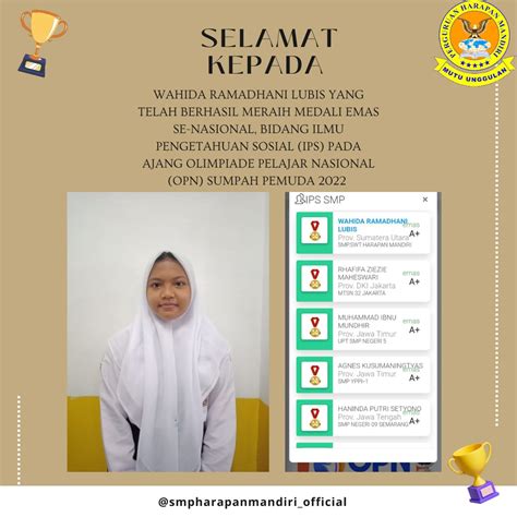 Prestasi Olimpiade Siswai Perguruan Harapan Mandiri Sekolah Harapan
