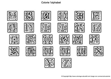 Coloriage educatif AbÃcÃdaire alphabet 26 lettres sur une fiche Je