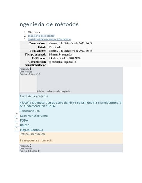 Ingenieria De Metodos Examen Sem Ngenier A De M Todos Mis Cursos