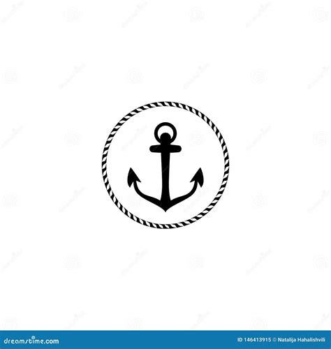 Anchor Emblem With Circular Rope Frame Yacht Style Design Nautical