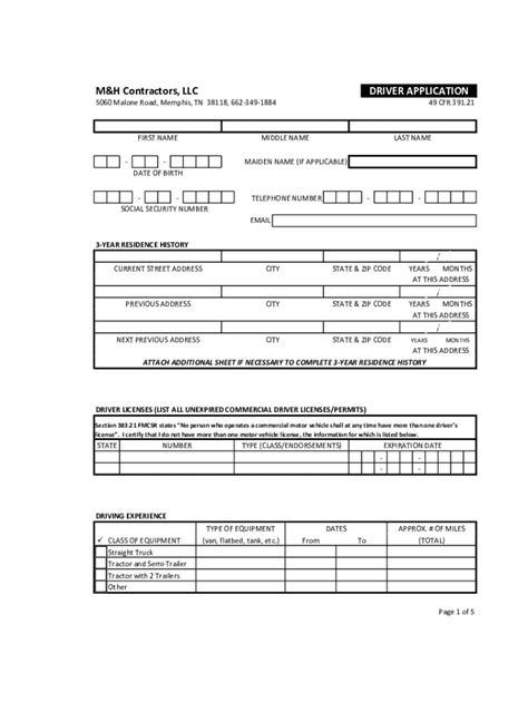 Fillable Online Truck Driver Application Form Template Fax Email Print