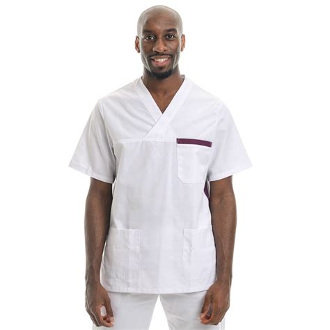 Blouse Medicale Homme Blanc Et Prune