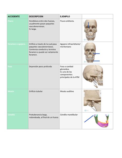 Accidentes Oseos ACCIDENTE DESCRIPCION EJEMPLO IMAGEN Fisura