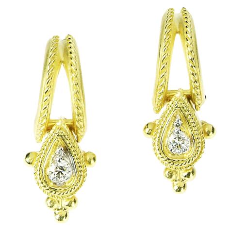 Stambolian Karat Yellow Gold Diamond Floral Drop Dangle Earrings For