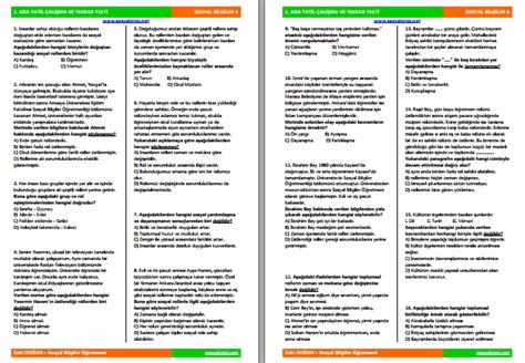 6 Sınıf Sosyal Bilgiler Ara Tatil Çalışma ve Tekrar Testi 100 Soru