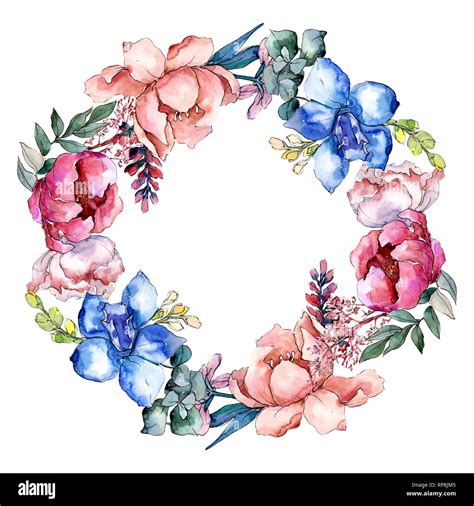 Peony Bouquets Floral Botanical Flower Watercolor Background Illustration Set Frame Border